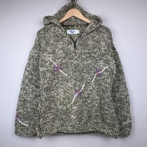 Vtg The Sweater Venture Hand Knit Wool Hooded‎ Jacket Womens L Floral Fairy Boho